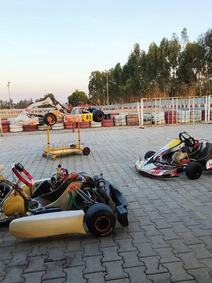 Karts in the pit area during pre-season testing.