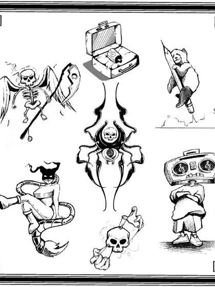 It’s not just walls. I design custom tattoos too. This is one of my flash sheets with original characters ready to be inked. If you want something unique for your skin, hit me up.