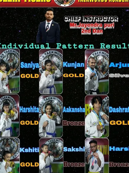 A summary of our academy's results in the Individual Pattern category at the nationals. My tigers secured multiple Gold, Silver, and Bronze medals, showcasing their technical precision.