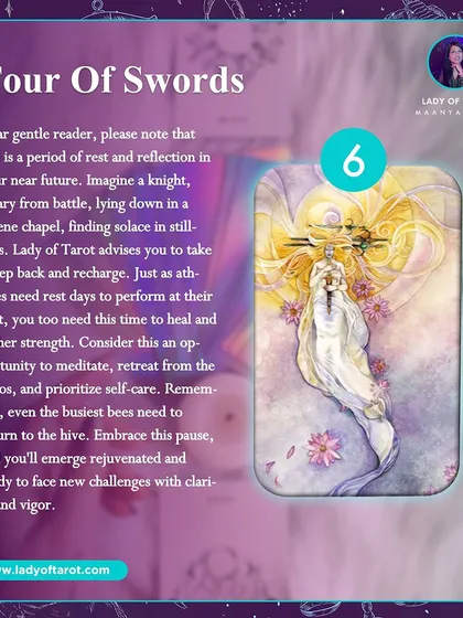 The Four of Swords indicates a much-needed period of rest and reflection. Like a knight weary from battle, you need to recharge to be at your best. Embrace this pause to meditate and prioritize self-care.