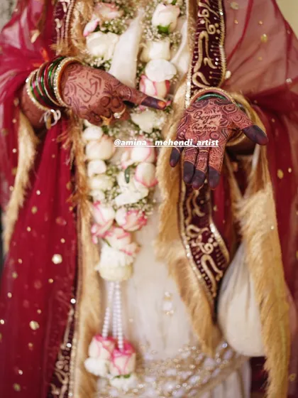 A beautiful shot of the one-day stain in a bridal setting, showing how it complements the traditional red wedding attire.