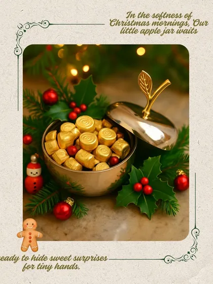 In the softness of Christmas mornings, my little apple jar is ready to hide sweet surprises. It's a charming piece that adds a touch of festive magic to your home.