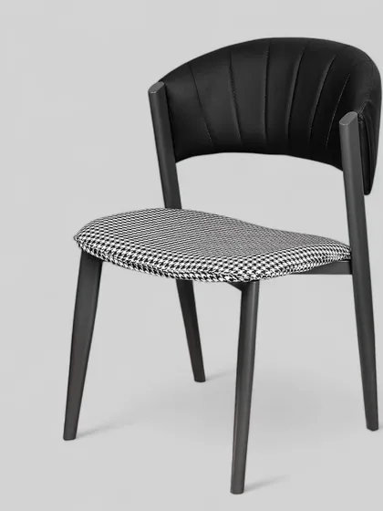 This chair blends a minimalist modern design with classic patterns. The houndstooth seat cushion contrasts beautifully with the vertically stitched black leather backrest, creating a perfect addition for your home decor.