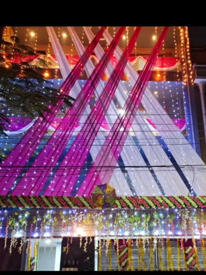 Your home can be the star of the celebration. I specialize in decorating the entire front of a building with festive drapes and lights to make it look grand for a wedding or any big party.
