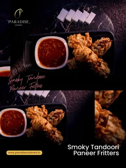 Our Smoky Tandoori Paneer Fritters are a crowd favorite. They offer a crispy exterior with a soft, flavorful paneer filling, served with a spicy dip.