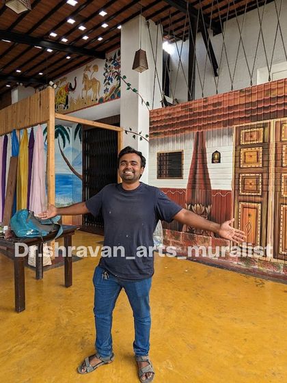 I completely transformed this fine dining restaurant with murals that give it an authentic village vibe, including this realistic painting of a traditional house front.