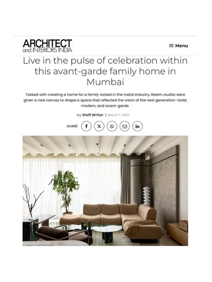 The cover story for our 'ARAH' feature in Architect and Interiors India, titled "Live in the pulse of celebration within this avant-garde family home in Mumbai."