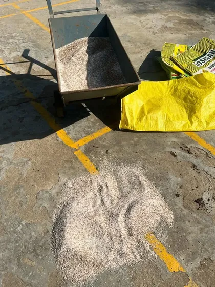 A pile of perlite, a lightweight volcanic glass that we add to our soil mixes. This essential component helps improve drainage and aeration, preventing root rot and promoting healthy growth.