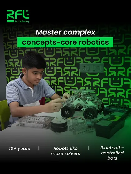 For students aged 10 and above, our Core Robotics course allows them to master complex concepts by building advanced projects like maze solvers and Bluetooth-controlled bots.