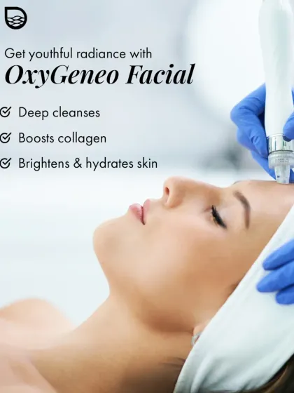 The OxyGeneo Facial is my go-to for achieving youthful radiance with no downtime. This treatment, shown here, provides deep cleansing, boosts natural collagen production, and simultaneously brightens and hydrates the skin for an immediate glow.