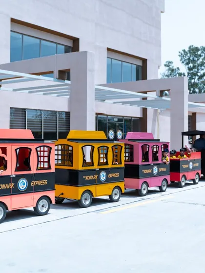 We believe in creating unique solutions that blend function with delight. The 'Konark Express' is a custom-designed train that safely transports primary students across the campus, turning a simple commute into a memorable part of their school day.