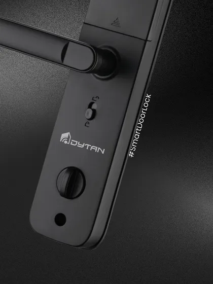 A view of the interior side of our smart lock, featuring a manual thumb turn for quick locking from the inside. It's about providing security with options that fit your life.