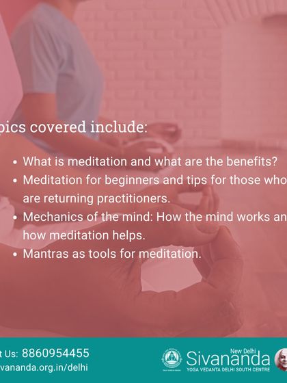A summary of the curriculum for our foundational meditation course. We cover everything from the benefits of meditation to the practical use of mantras as tools for concentration.