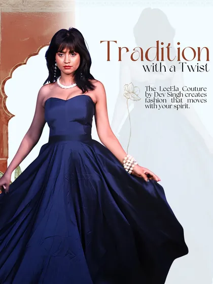 This navy blue strapless ball gown is the definition of "tradition with a twist." The classic silhouette is given a modern, bold feel, perfect for a cocktail evening or a formal awards night.