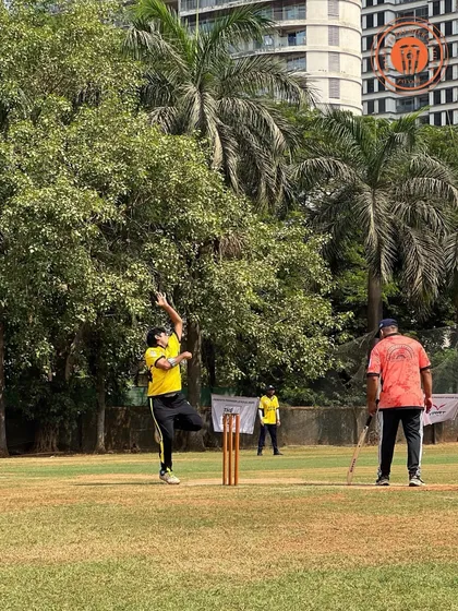 A bowler leaps into his delivery stride during a men's PPL match, showcasing the energy of the tournament.