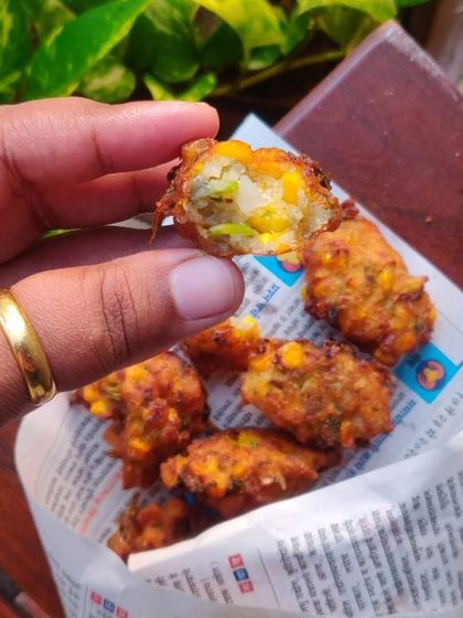 Fried, gooey, indulgent goodness is what you need when it's raining. These corn fritters are part of my special monsoon snack menu, offering something different from the usual street food.