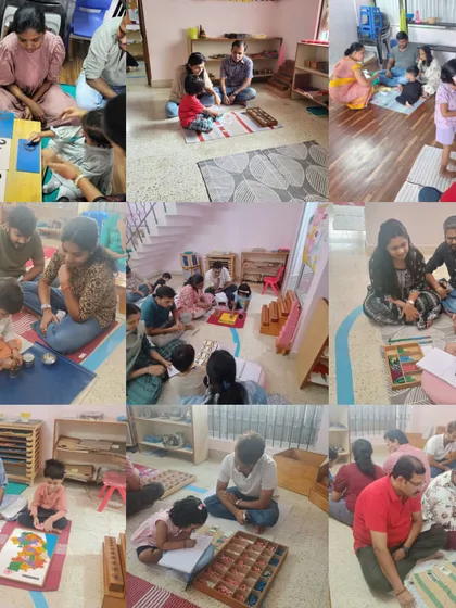 Education is a partnership between the school and home. This collage shows parents engaged in the classroom, observing and participating in their child's learning journey, which strengthens our entire school community.