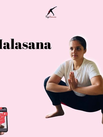 Malasana, or the Garland Pose, is a deep squat that opens the hips and pelvis. It's a fundamental pose I teach to improve circulation and flexibility in the lower body. This is the same as media 66.