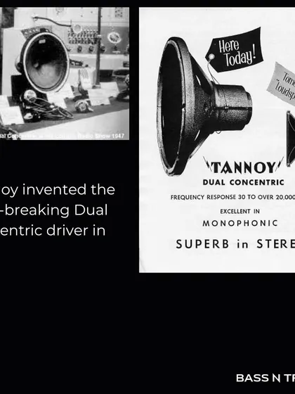 A vintage ad for the Tannoy Dual Concentric driver, a path-breaking invention from 1947. This technology, which places the tweeter at the center of the woofer, is still at the heart of Tannoy's signature sound, providing exceptional coherence and imaging.