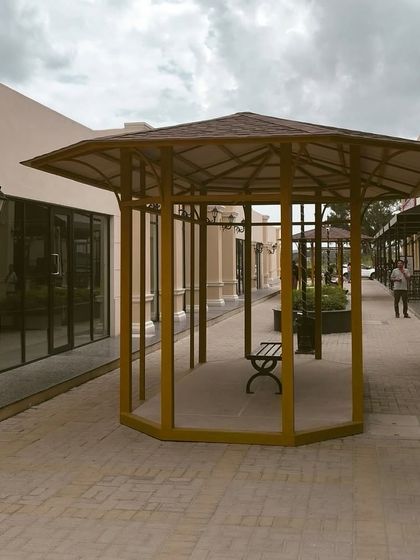 One of our outdoor seating gazebos, offering a shaded spot to relax and enjoy your meal.
