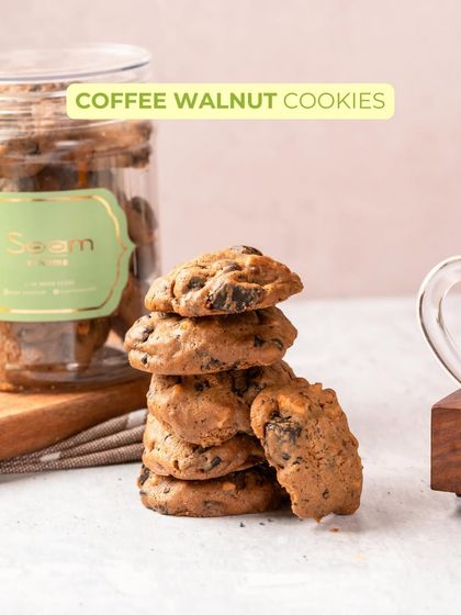 A stack of my classic Coffee Walnut Cookies, packed with crunchy walnuts and the rich flavour of real coffee. They are the perfect mix of energy and indulgence.