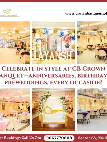 We cater to all occasions, from anniversaries and birthdays to pre-wedding functions. This collection of images shows our hall decorated for a child's birthday party, along with our elegant stage for more formal events.