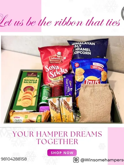 Let me be the ribbon that ties your hamper dreams together. This tray is loaded with everyone's favorite snacks like popcorn, Soya Sticks, and Dairy Milk.