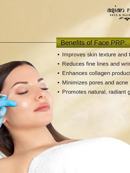 A visual guide to the benefits of Face PRP. This treatment improves skin texture and tone, reduces wrinkles, enhances collagen, minimizes pores and acne scars, and promotes a natural, radiant glow.