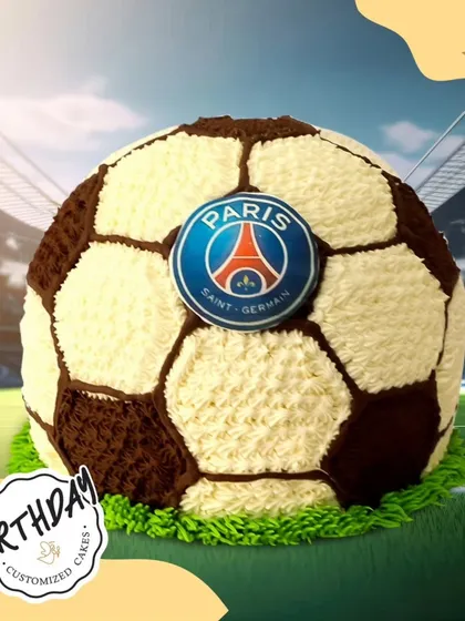 I crafted this incredible 3D football cake for a huge PSG fan, Rajat, in NFC. The detailed piping and iconic logo bring the excitement of the game right to the party, making it a perfect sports theme cake.