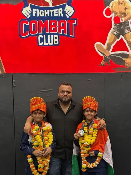 Welcoming our world heroes home. Shivam and Mishty are celebrated by me with traditional garlands and turbans after their return from the World Championship.