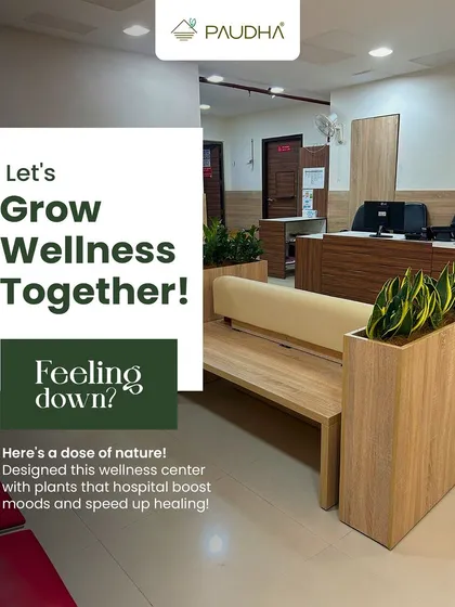 This is a glimpse into my work for a wellness center, where the goal was to create a healing environment. The custom wooden benches with built-in planters bring a dose of nature indoors, helping to boost moods and promote a sense of calm for visitors.