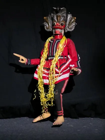 A stunningly detailed puppet from a traditional Sri Lankan performance. We pride ourselves on curating a global lineup that showcases rich cultural heritages and diverse puppetry traditions from around the world.