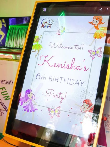 A personalized digital welcome sign for Kenisha's 6th birthday party, featuring a whimsical fairy and butterfly theme to greet the guests.
