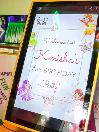 A personalized digital welcome sign for Kenisha's 6th birthday party, featuring a whimsical fairy and butterfly theme to greet the guests.