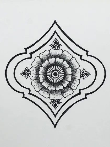 This floral motif, inspired by Indian temple art, was another piece from my Inktober series. The design is framed in a traditional shape, making it suitable for various decorative uses.
