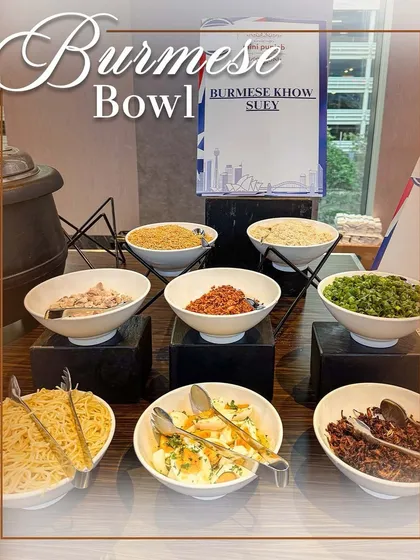 Our culinary range extends to authentic world cuisines. This live Burmese Khow Suey station, with its array of fresh noodles, aromatic broths, and diverse toppings, offers guests an interactive and exotic taste of Southeast Asia.