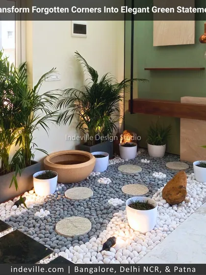 Bringing the outdoors in is central to my design philosophy. This indoor green corner transforms a forgotten space into an elegant statement with layered plants, uplighting, and natural textures like stone and wood for a touch of zen.
