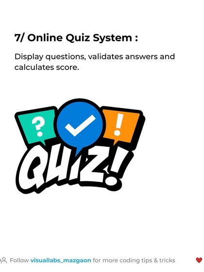 C++ project idea 7: an Online Quiz System. You will practice displaying questions, validating answers, and calculating scores in this interactive project.