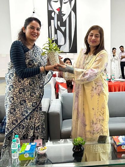 A moment of felicitation during the workshop. We value collaboration with esteemed CBSE resource persons to bring the best educational practices to our school.