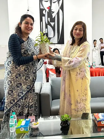 A moment of felicitation during the workshop. We value collaboration with esteemed CBSE resource persons to bring the best educational practices to our school.