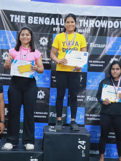 The women's podium finishers. We are incredibly proud to see these strong women showcase their fitness and inspire our community.