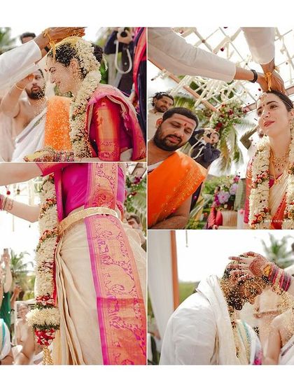 A collage of the key rituals from Elisabetta and Suman's Hindu wedding ceremony. This provides a comprehensive look at the traditional proceedings.