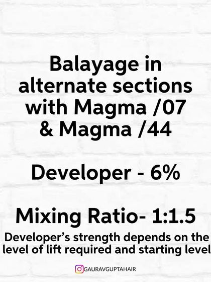 The formula for this brown and red look. I used Wella Magma in alternate sections to lift and deposit color in one step.