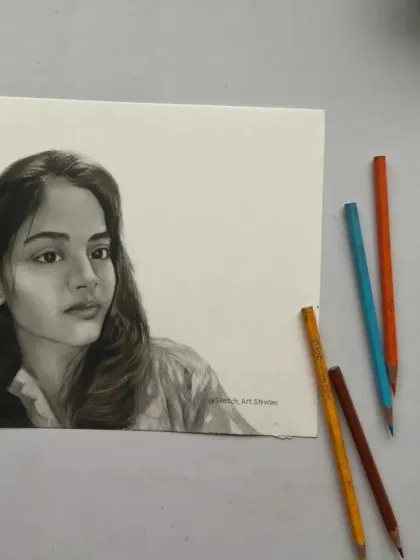 Another angle of the A4 sketch from Lucknow, showing the pencils I used to create the different shades and textures.