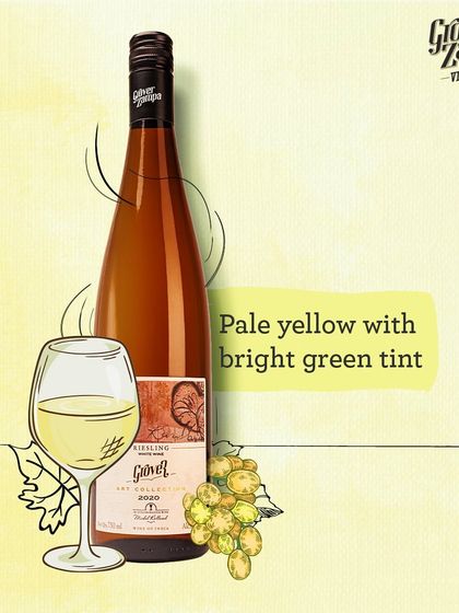 The Art Collection Riesling has a pale yellow color with a bright green tint, a sign of its zesty and aromatic character.