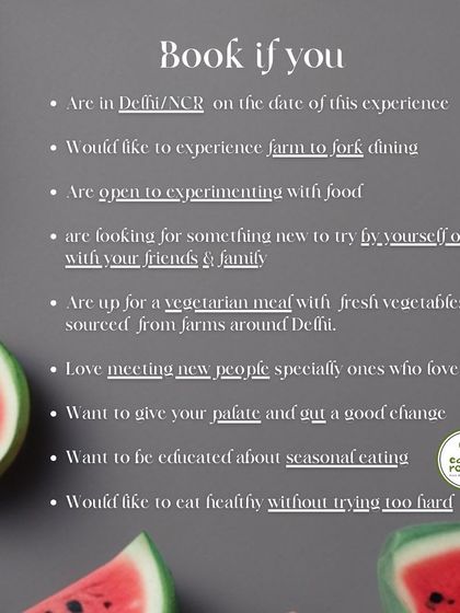 A checklist to help you decide if our exclusive dining experience is for you. If you love farm-to-fork dining and experimenting with food, this is for you.