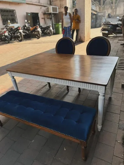 Another shot of the blue and white dining set.