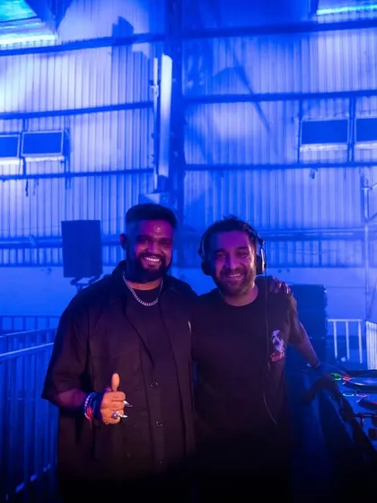 A moment of gratitude with Stephan Bodzin after my opening set at DGTL Festival. It's an honor to share a stage and connect with artists who have shaped the genre.