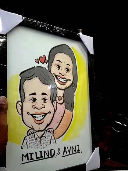 This framed piece captures a couple's happy expressions, making it a perfect personalized gift for any occasion.