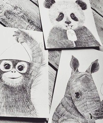 Our drawing classes for kids often feature fun subjects like these charming animal sketches. We encourage creativity while teaching essential techniques like hatching and cross-hatching to create texture and form.